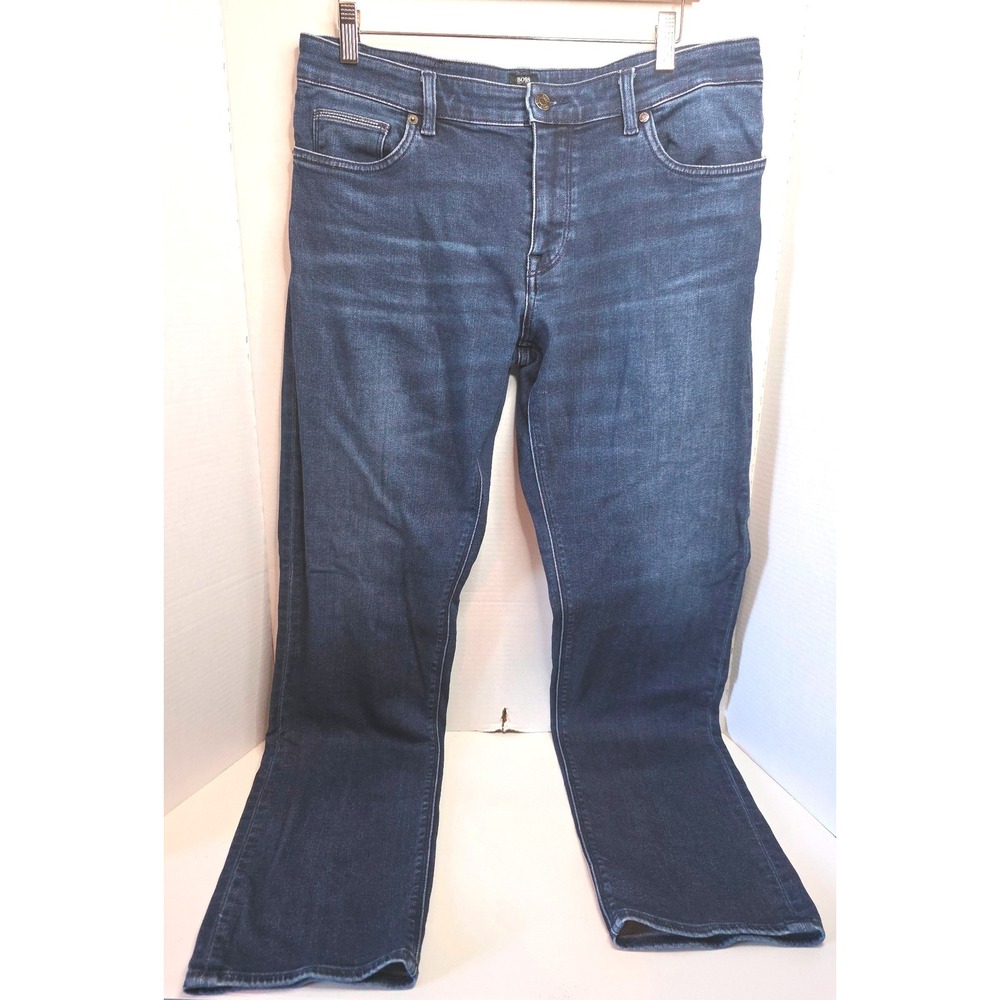 BOSS Hugo Boss Responsible Stretch Jeans Dark Wash Straight Leg Denim Blue - Picture 2 of 10